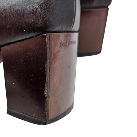 Y2K Sergio Rossi 39.5 Brown Leather Square Toe Chunky Boot Minimalist Whimsygoth - Picture 4 of 9